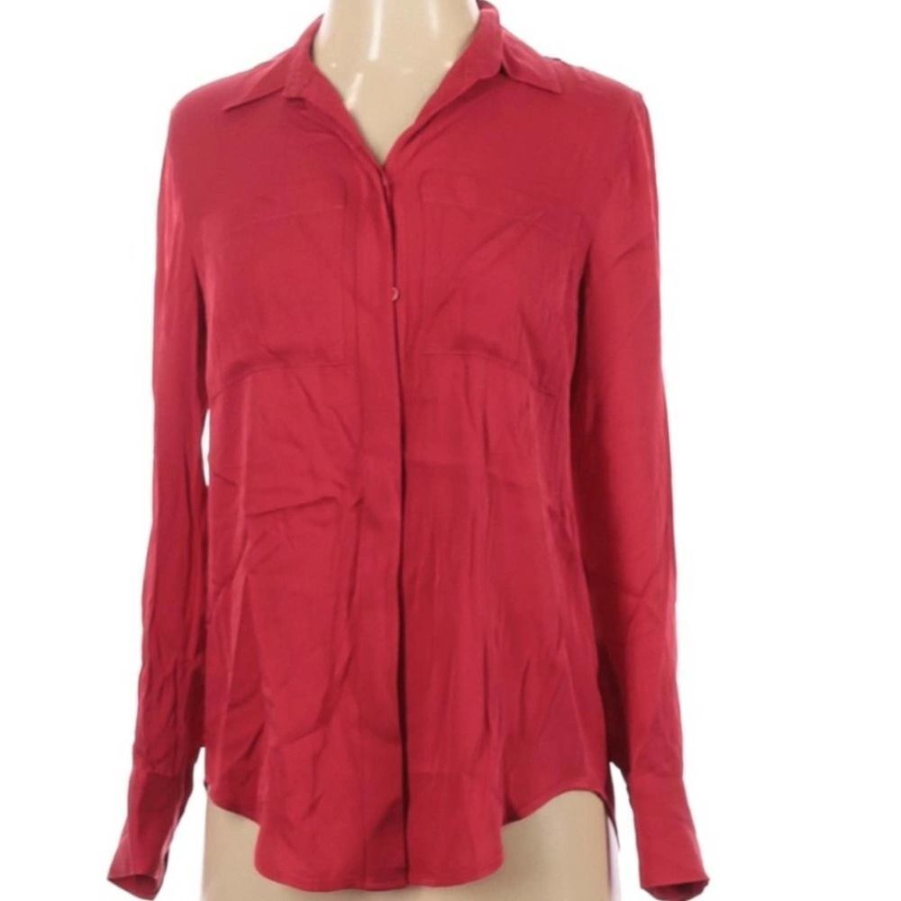 J Crew Red Silk Oversized Blouse Size 2 Petite
